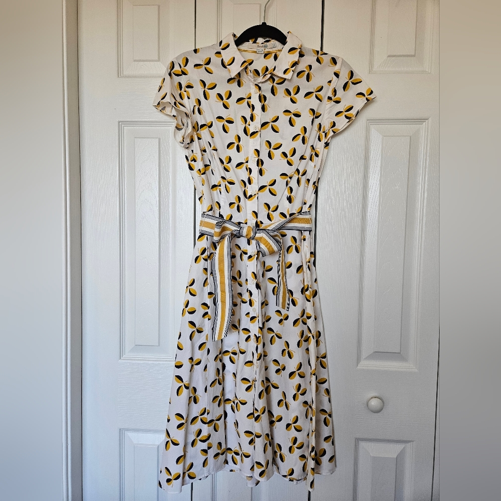 Boden White, Blue, and Yellow Cap Sleeve Shirtdress Size 6L